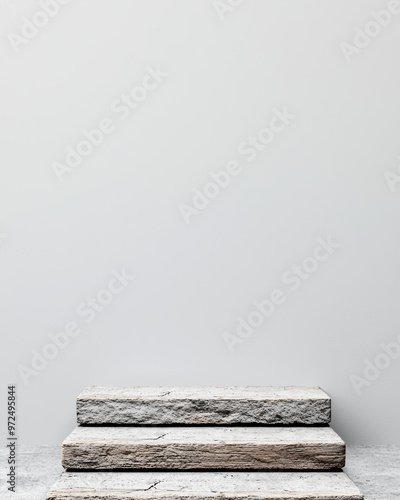 Minimalist stone steps against a plain wall, ideal for showcasing products or creating a clean background for presentations.