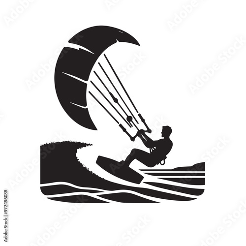 Kite Surfing vector silhouette. Kite Surfing logo, icon isolated on white background. Kite Surfing vector illustration.