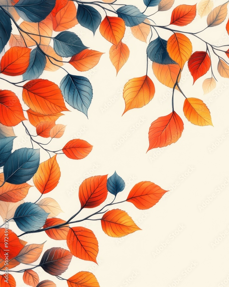 Vibrant leaves in shades of orange and blue create a stunning abstract design Vibrant leaves in shades of orange and blue create a stunning abstract design