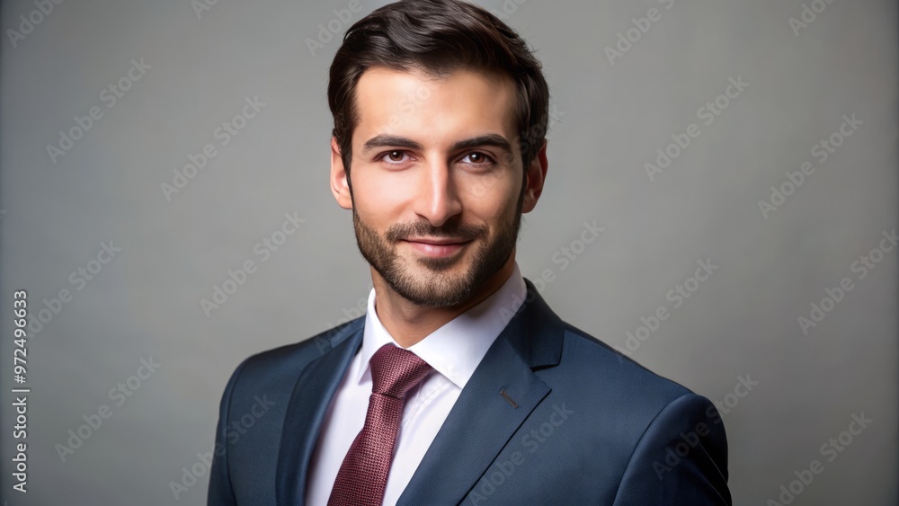 A suave individual sports a sharp ensemble consisting of a white dress shirt and navy blue suit, topped A suave individual sports a sharp ensemble consisting of a white dress shirt and navy blue suit, topped