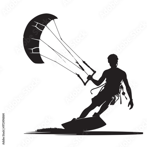 Kite Surfing vector silhouette. Kite Surfing logo, icon isolated on white background. Kite Surfing vector illustration.