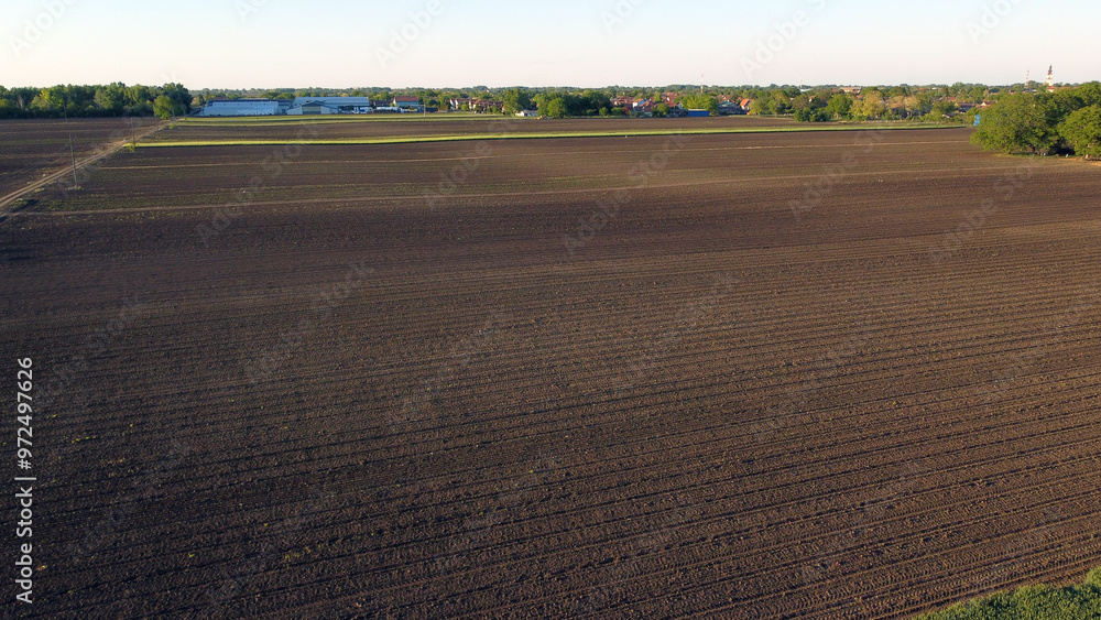agricultural fields in spring, in Vojvodina, seen from the drone agricultural fields in spring, in Vojvodina, seen from the drone