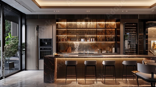 Wallpaper Mural A modern kitchen with an open shelving concept, organized by color and size, featuring smart appliances seamlessly integrated into the design. Torontodigital.ca