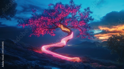 Glowing Tree in a Fantasy Landscape