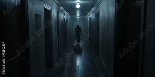 Wallpaper Mural Silhouetted figure walks down a dark hallway. Torontodigital.ca