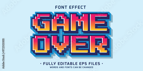 vintage arcade game 3d style text effect in vibrant color and game over text