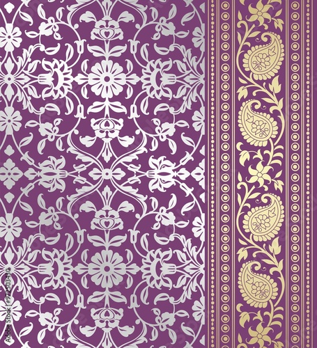 wedding card design, traditional paisley floral pattern , royal India 