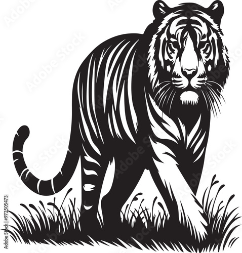 vector silhouette of a tiger on a white background .Generative AI