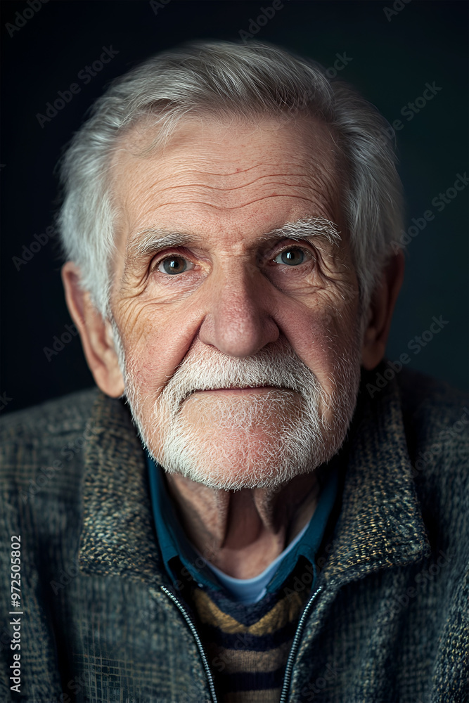 Old man dressed in plaid shirt against dark background Old man dressed in plaid shirt against dark background