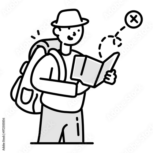 Lost traveller icon in drawing style 

