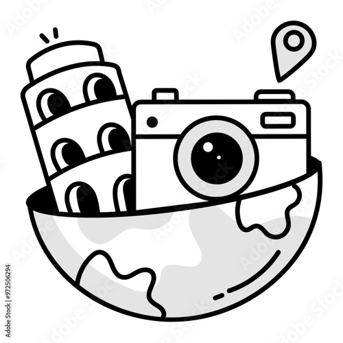 International trip icon in doodle style