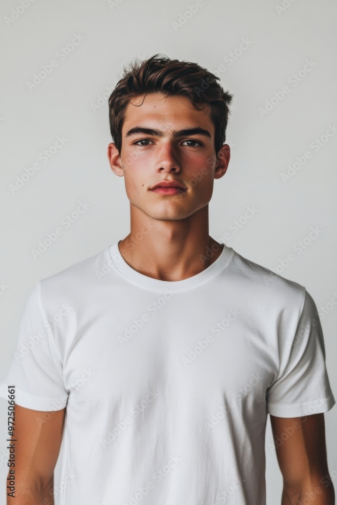 Young man wearing a blank white t-shirt with a mockup template for a graphic designer. Young man wearing a blank white t-shirt with a mockup template for a graphic designer.