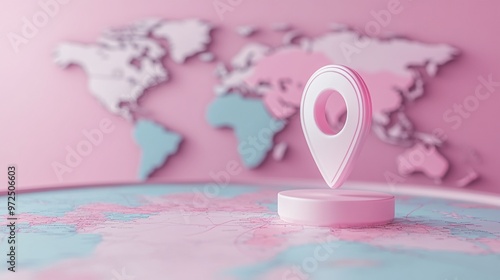 Stylish map pin marker on a vibrant world map, showcasing global connectivity and travel ideas for modern explorers. photo