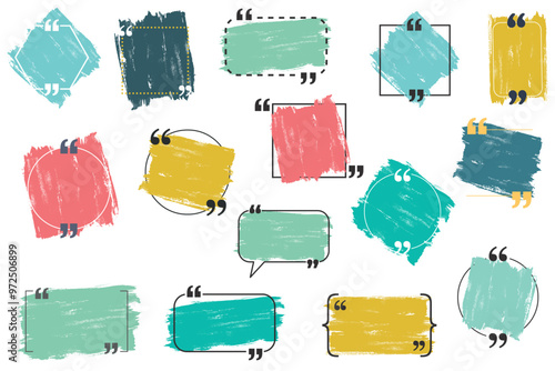 Quote box and speech bubble templates grunge set