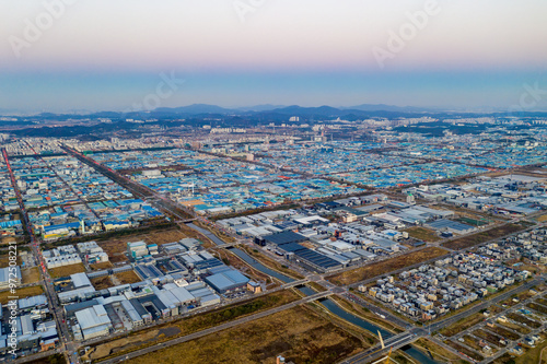 Jeongwang-dong, Siheung-si, Gyeonggi-do, South Korea - November 4, 2020: Aerial view of Sihwa Industrial Complex photo