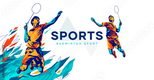 vector illustration of a badminton athlete with a jumping smash action. colored silhouette style design, grunge. badminton national sports day celebration design concept. national sports day. Not AI
