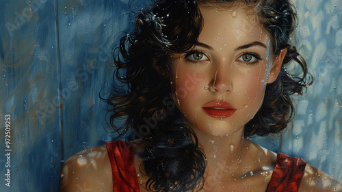 feminine 1940s woman, muted and subtle pastel Art Deco colors