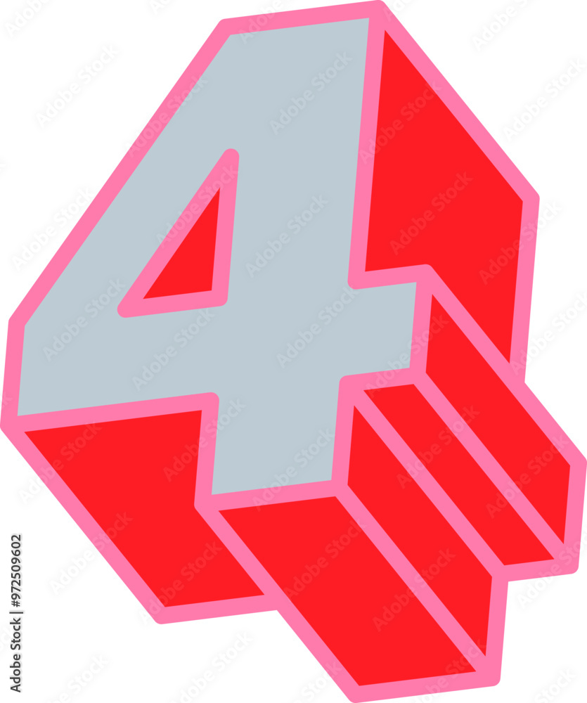 Retro Comic Style Alphabet Bold Vector Number 4 in Pink and Red Retro Comic Style Alphabet Bold Vector Number 4 in Pink and Red