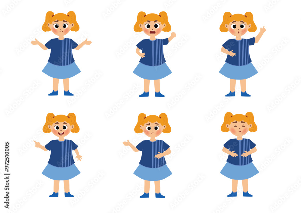 cute little girl in various expressions and movements cute little girl in various expressions and movements
