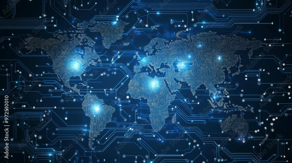 Obraz premium digital world map with code, digital background technology graphic world map abstract illustration concept.