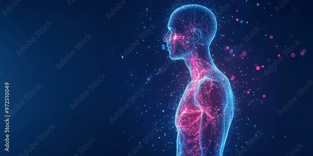 Abstract glowing blue and pink human figure. Abstract glowing blue and pink human figure.