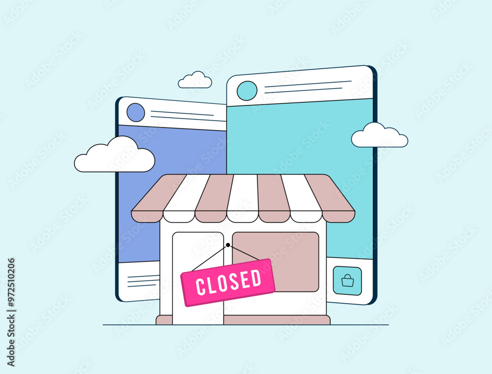 Offline to Online - O2O e-commerce business concept illustration. On the smartphone screen, image of the offline store building, as a metaphor for moving a business from offline to online Offline to Online - O2O e-commerce business concept illustration. On the smartphone screen, image of the offline store building, as a metaphor for moving a business from offline to online