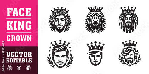 male face king crown dreadlocks curly hair vector illustration