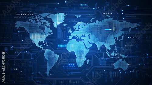 digital world map with code, International ai and innovation concept.