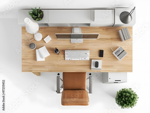 Wallpaper Mural top down view 3d render modern home office Torontodigital.ca