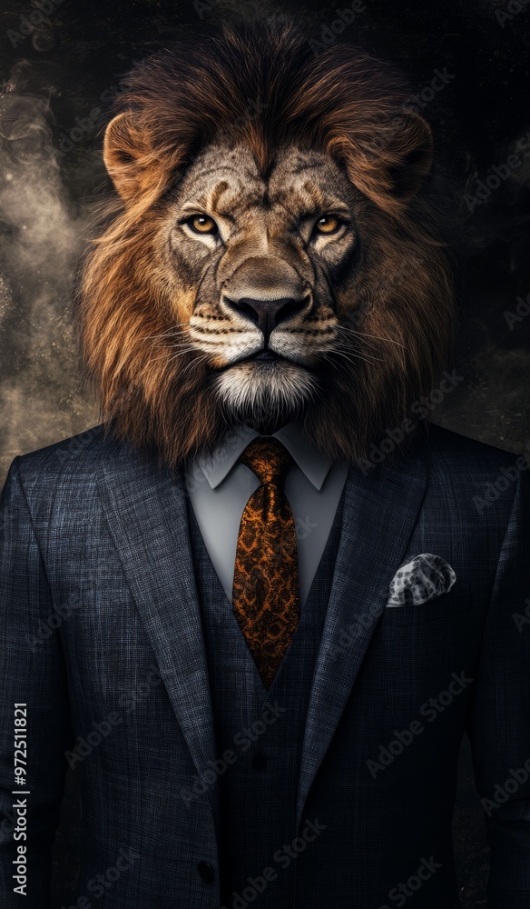 A man wearing an elegant suit and a nice tie poses in a charismatic human way. Fashion portrait of an anthropomorphic animal. A man wearing an elegant suit and a nice tie poses in a charismatic human way. Fashion portrait of an anthropomorphic animal.