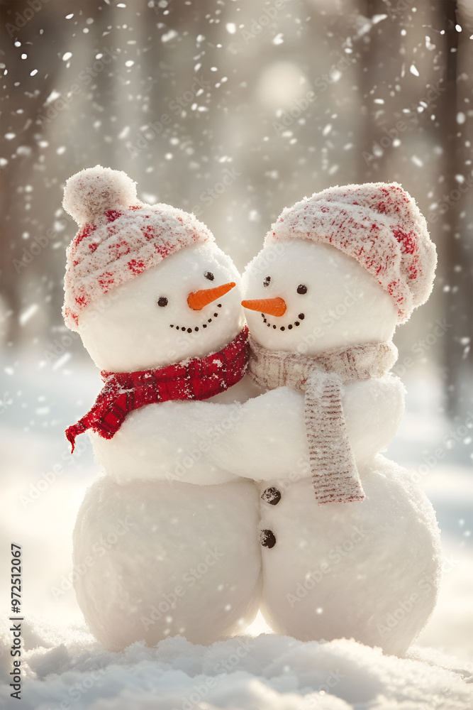 vertical photo of cute snowmen on a snow background vertical photo of cute snowmen on a snow background