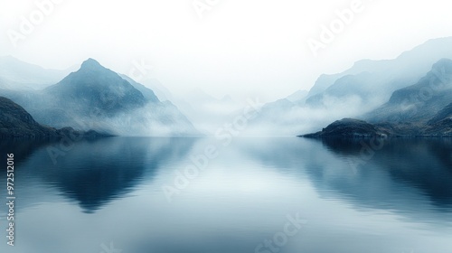Wallpaper Mural Tranquil Mountain Lake with Misty Reflections and Serene Atmosphere in Early Morning Light Torontodigital.ca