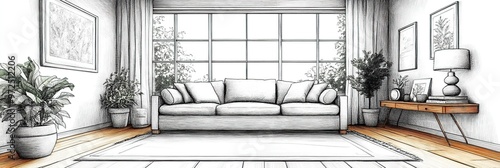 Line interior home art room design illustration outline sketch furniture  photo