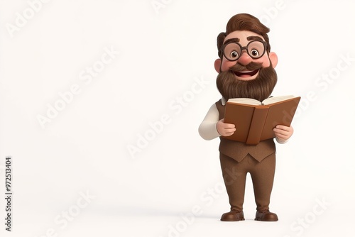 Avatar of a teacher holding a textbook on a white background in 3D