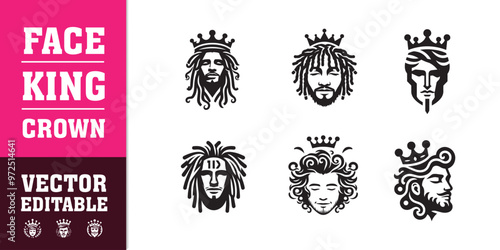 male face king crown dreadlocks curly hair vector illustration