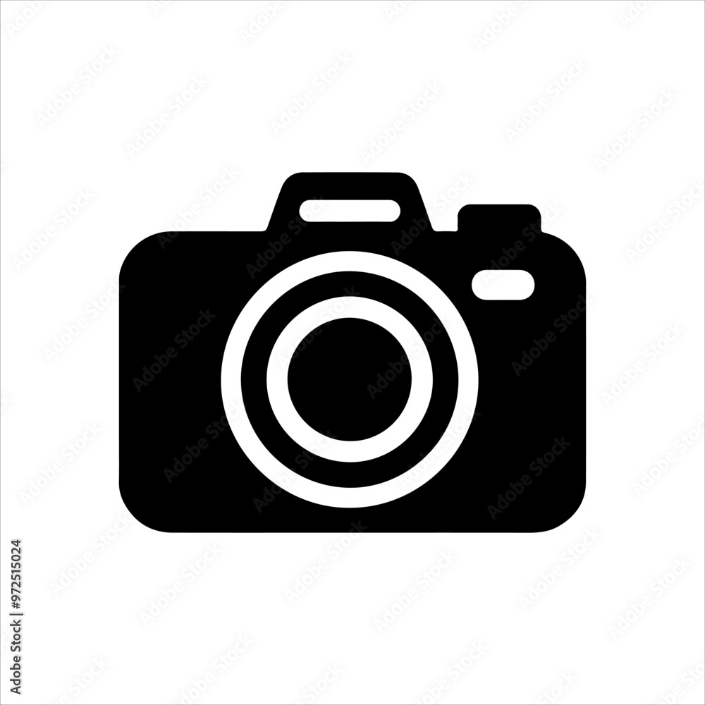 Photo camera vector icon silhouette vector illustration design on white background. Photo camera vector icon silhouette vector illustration design on white background.