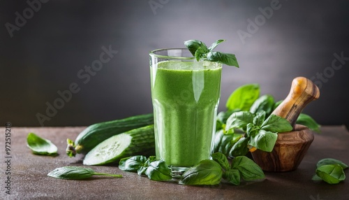 Vibrant Green Smoothie with Cucumber and Basil: A Fresh Ingredient Delight