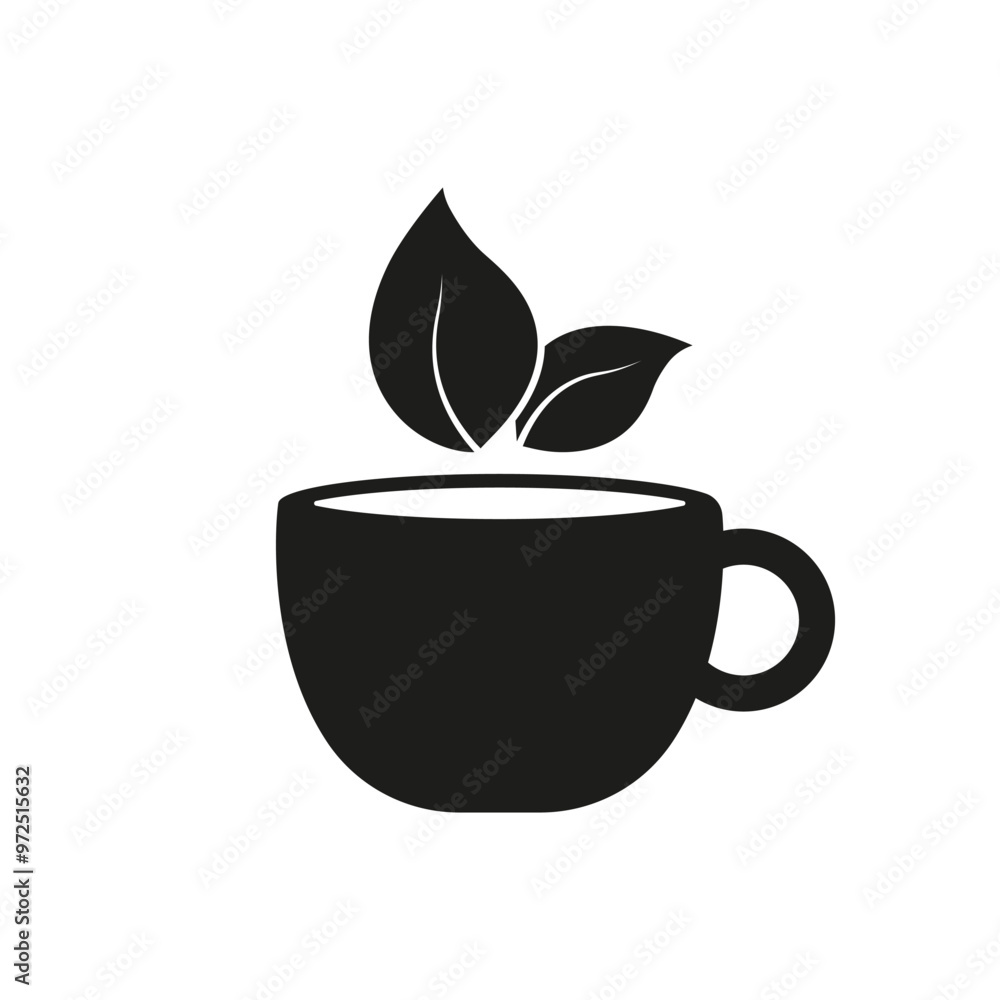 Cup with Leaves Silhouette Icon. Herbal Tea, Matcha, Organic Coffee Made from Natural Ingredients. Isolated Vector Illustration Cup with Leaves Silhouette Icon. Herbal Tea, Matcha, Organic Coffee Made from Natural Ingredients. Isolated Vector Illustration
