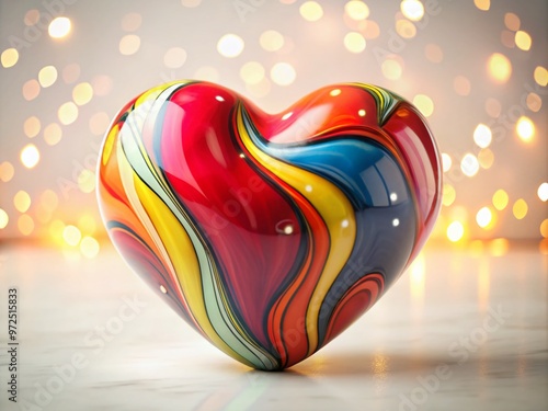 Colorful heart-shaped derrière sculpture on a white background, symbolizing love, passion, and creativity, with soft photo