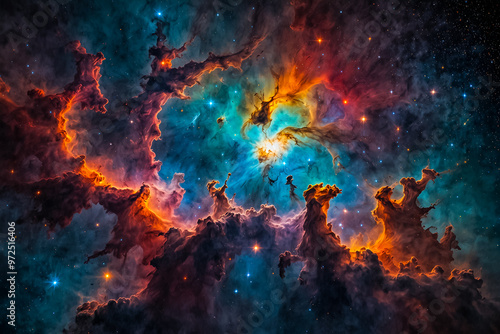 Stunning images of nebulae, dominated by blue and brown colors and fog, galaxy