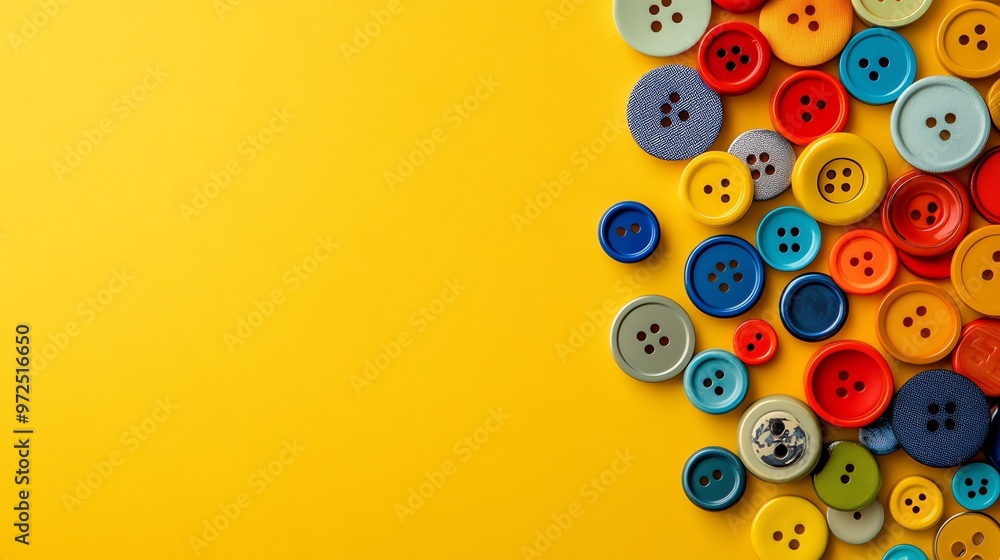 Fototapeta premium Colorful buttons on a yellow background.