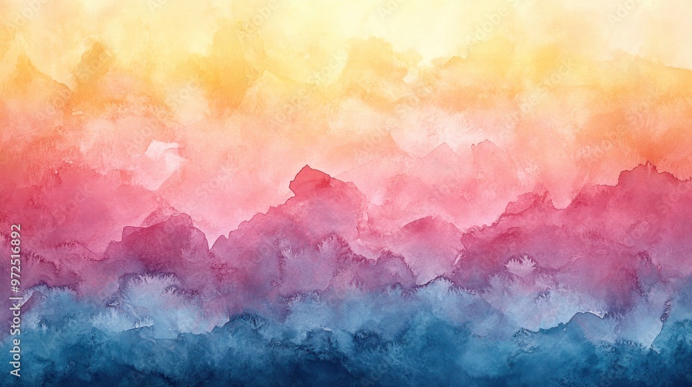 Fototapeta premium Vibrant Watercolor Abstract Background with Gradient Colors of Yellow, Pink, and Blue