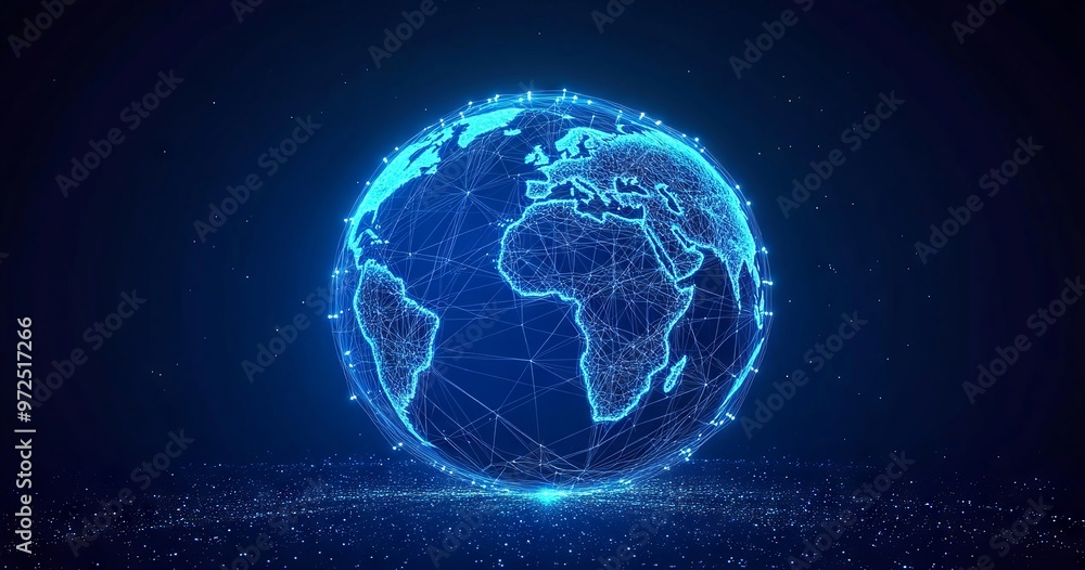 Futuristic Digital Globe with Blue Neural Network Connections on Dark Background Futuristic Digital Globe with Blue Neural Network Connections on Dark Background