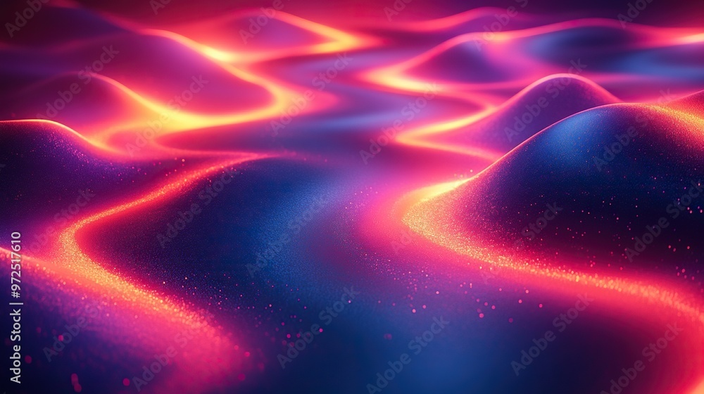 Fototapeta premium 3d render abstract neon background multicolore3d iridescent folde3d ribbon colorful glowing lines over black backdrop digital futuristic wallpaper