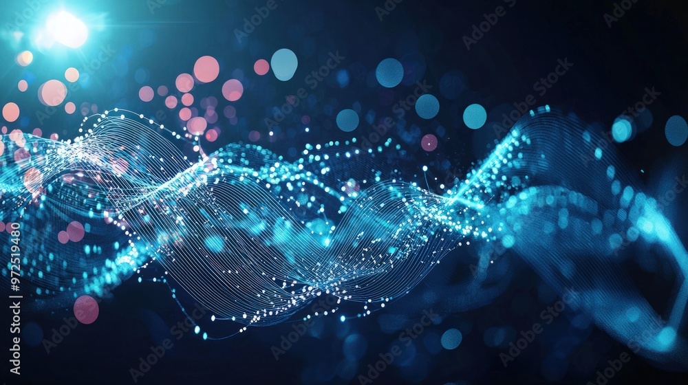 custom made wallpaper toronto digitalAbstract Blue Wave of Light and Bokeh - Futuristic Technology Background.