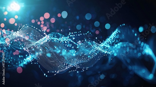 Wallpaper Mural Abstract Blue Wave of Light and Bokeh - Futuristic Technology Background. Torontodigital.ca