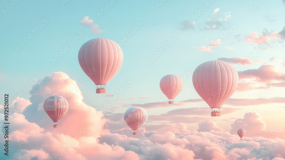 Hot air balloons float gracefully in the sky, a vibrant spectacle of color and form Hot air balloons float gracefully in the sky, a vibrant spectacle of color and form