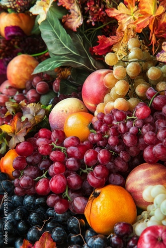 sale display with a mix of autumn fruits and flowers