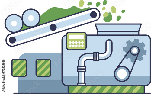 Conveyor belts transport green biomass into a large processor for energy production.