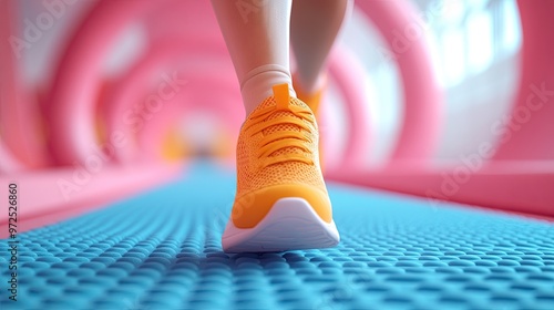 Wallpaper Mural 3d render cartoon character legs run training routine on blue mat physical activity at home flexible body parts isolate3d on pink background funny toy surrealistic clip art sport motivation Torontodigital.ca